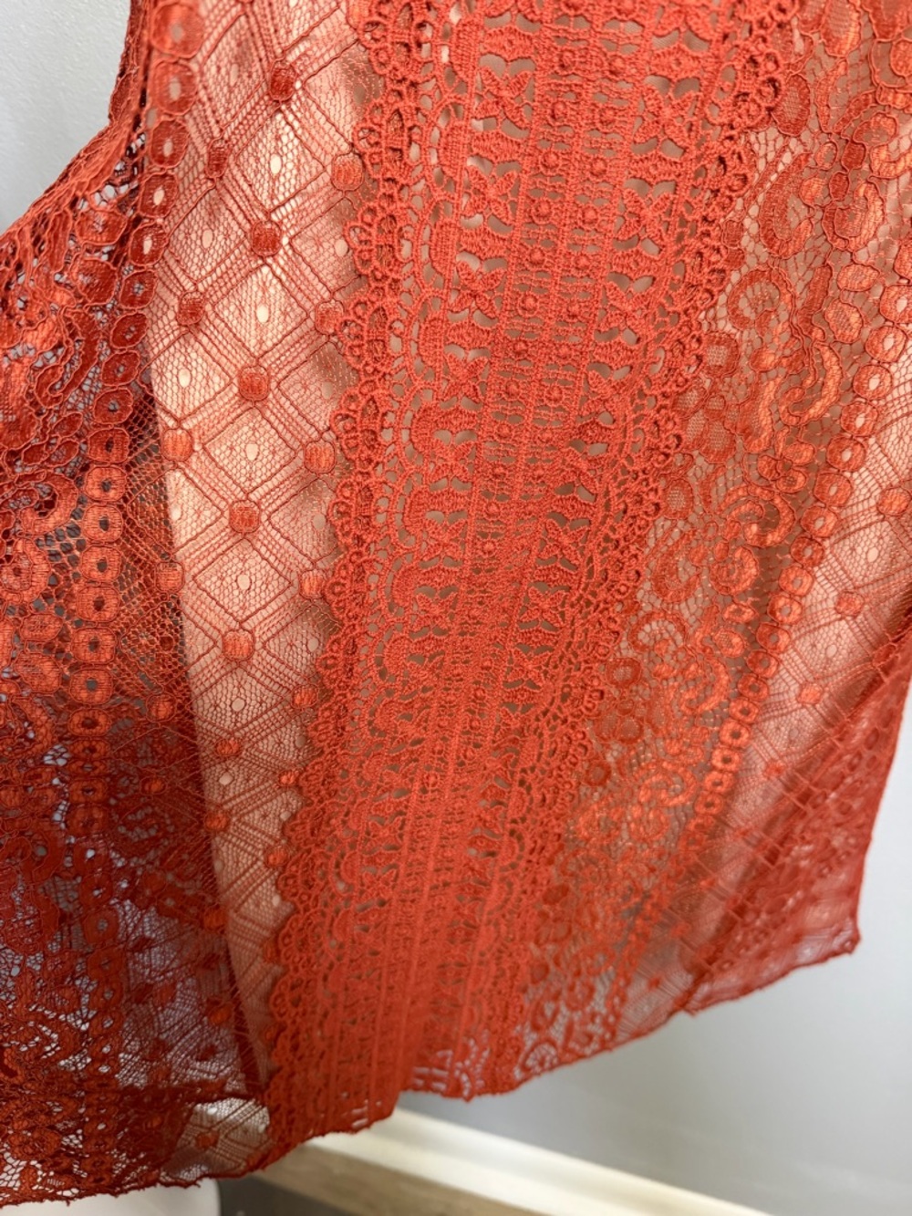 Francesca's Blush and Rust Crochet Slip Dress - Picture 4 of 9
